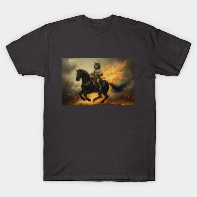 Mr Whiskers the Battle Cat Rides a War Horse T-Shirt by JensenArtCo